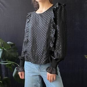 ANTHROPOLOGIE Chiffon Black Polka Dot Top